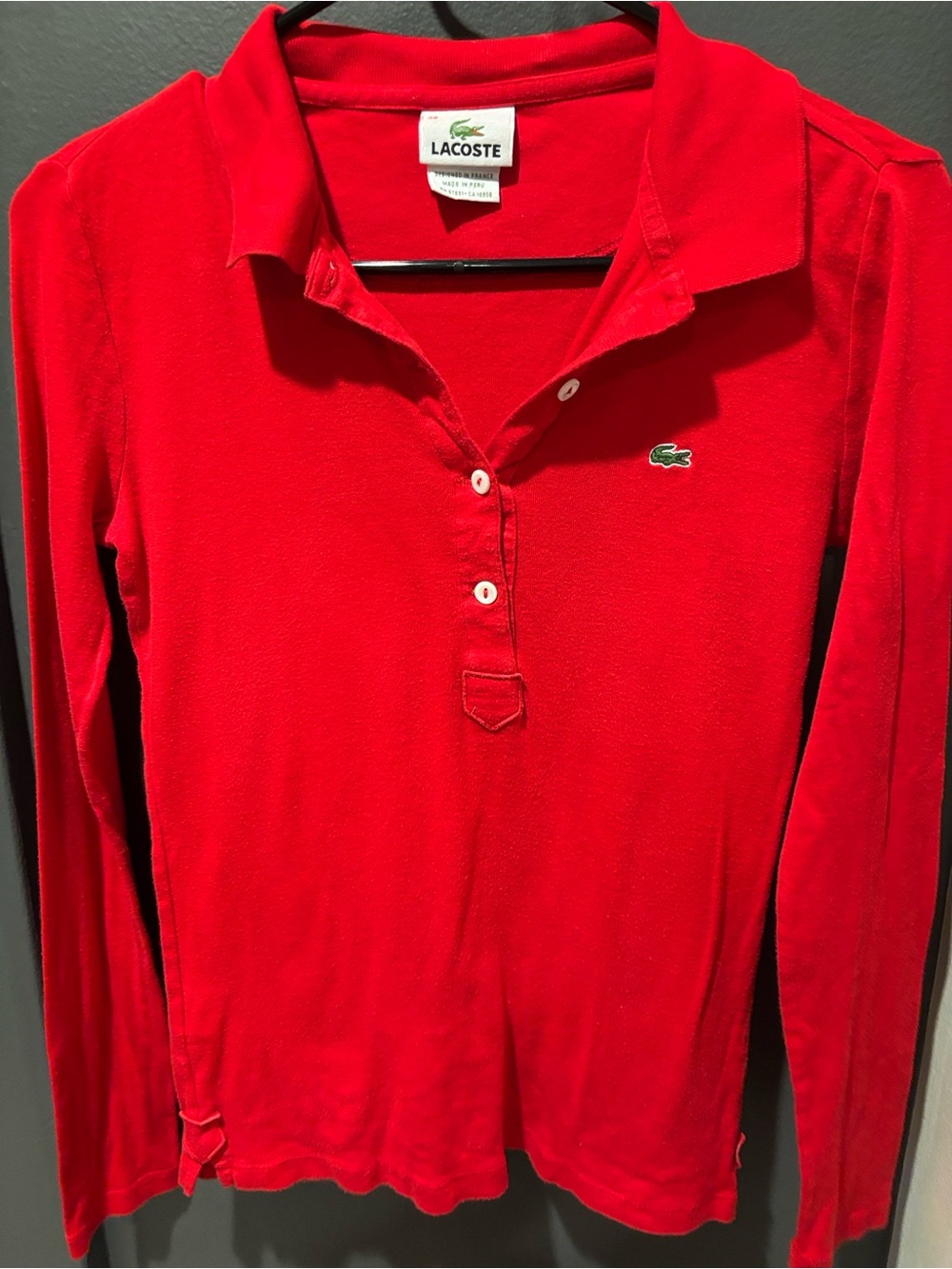 Lacoste Women’s Red Long-Sleeve V-Neck Polo Sweater